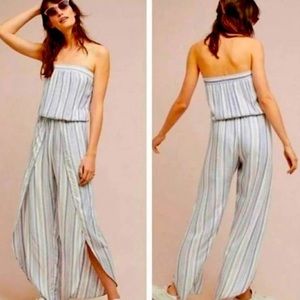 NWOT: Anthro Women’s DREW Striped Strapless Wide Leg Romper, Size Small